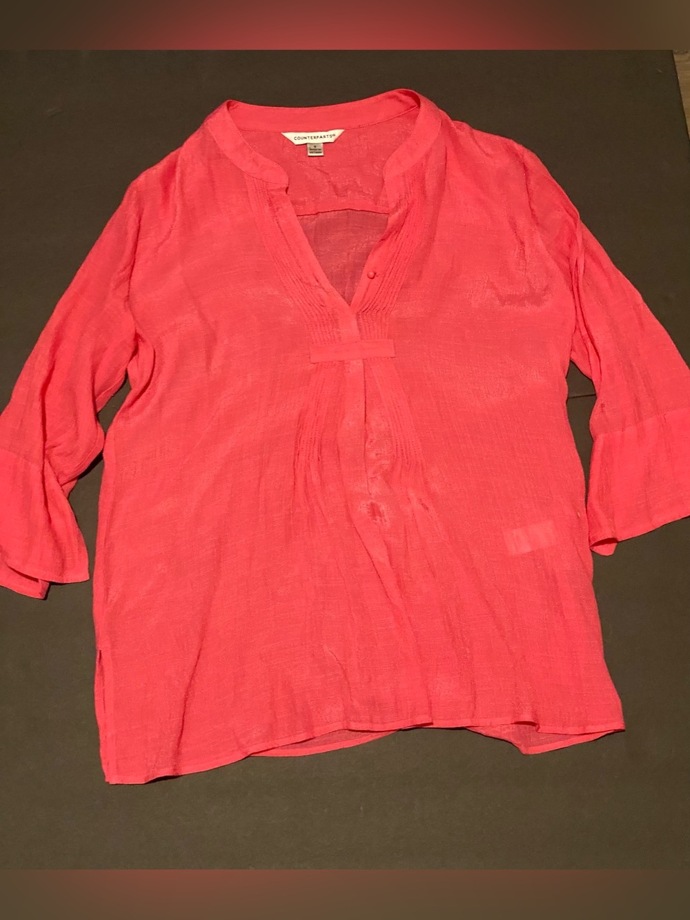 Counterparts pink/coral gauze popover tunic shirt S pintuck detail 3/4 sleeves